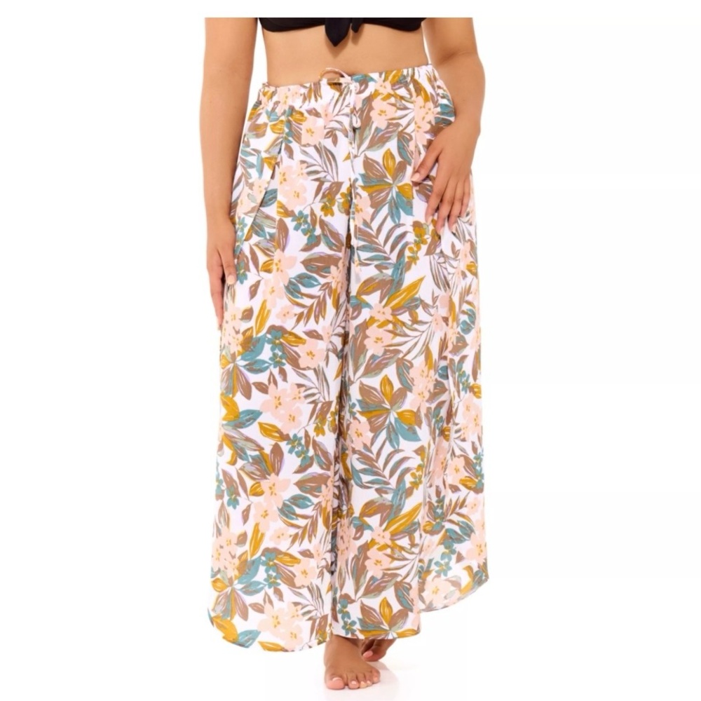 Freshwater Floral Side-Slit Swim Cover-Up Pants Prints Size Large NWT Tropical